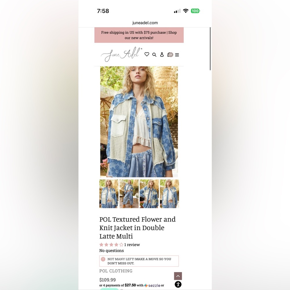 NWOT POL Textured Flower and Knit Jacket in Double Latte Multi - Picture 16 of 16